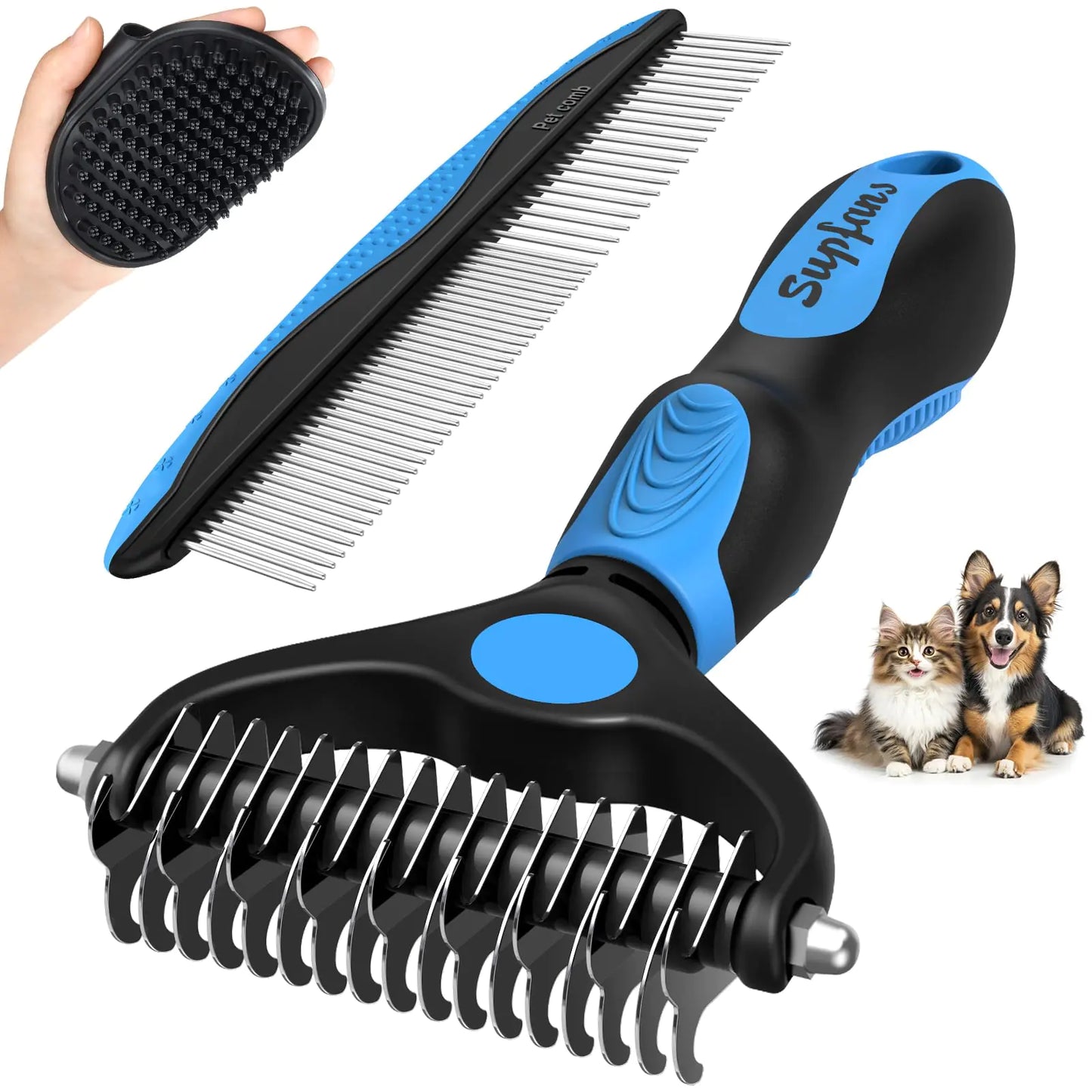 Double-Sided Deshedding Grooming Tool for Dogs & Cats